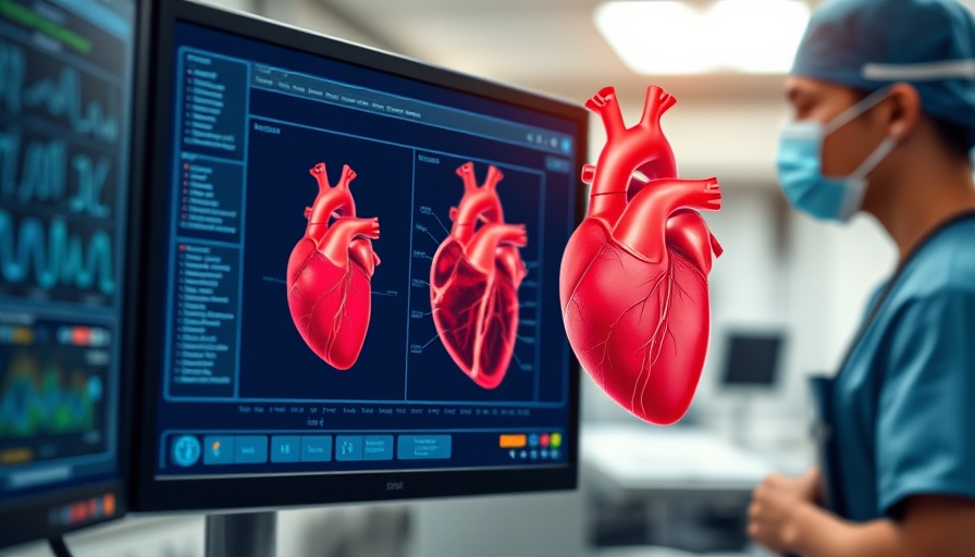 Medical display showing heart diagram in a healthcare setting.