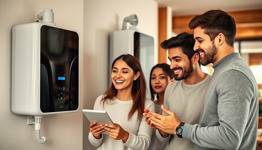 Family exploring advancements in water heaters using digital tools.