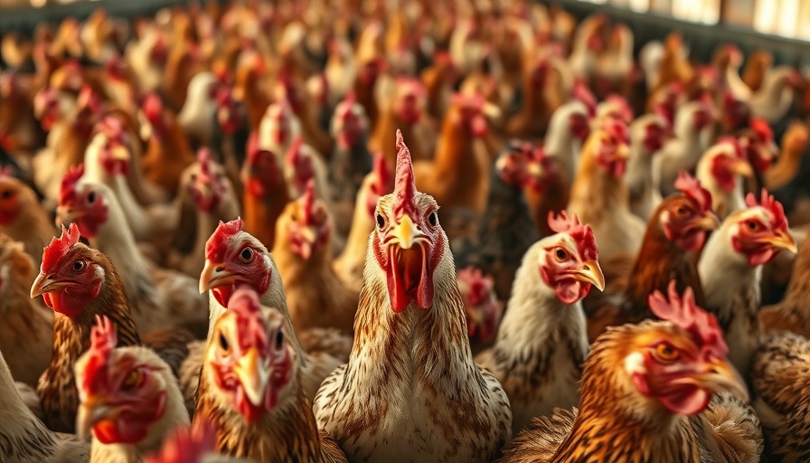 Close-up of chickens in barn highlighting bird flu emergence.