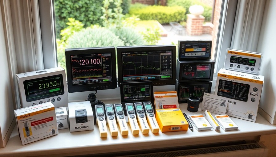 Variety of best radon test kits on windowsill display.