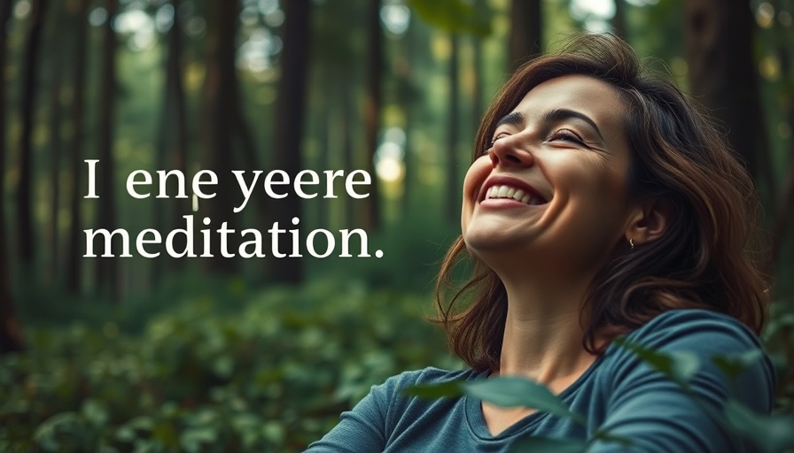 Connecting with Land Through Meditation: A serene forest meditation scene with smiley woman.