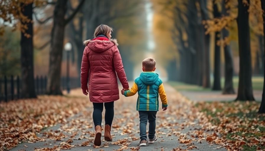 Mother and child in autumn walk, reflections on motherhood and letting go.