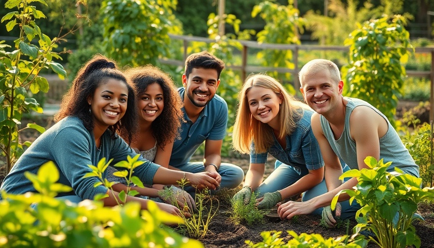 Group enjoying budget-friendly garden maintenance, in a lush garden.
