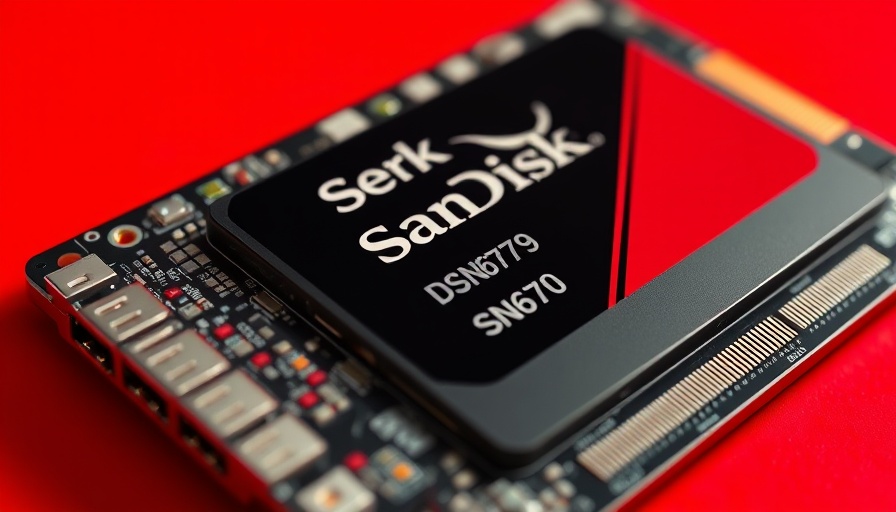 SanDisk Stargate SSD Architecture in detailed view on red background.