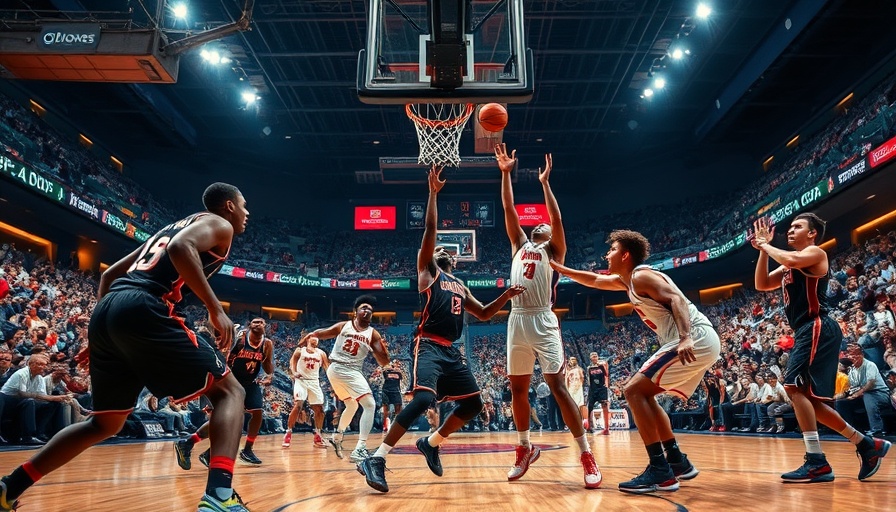 Caitlin Clark's Triple-Double: Intense basketball action in vibrant stadium.