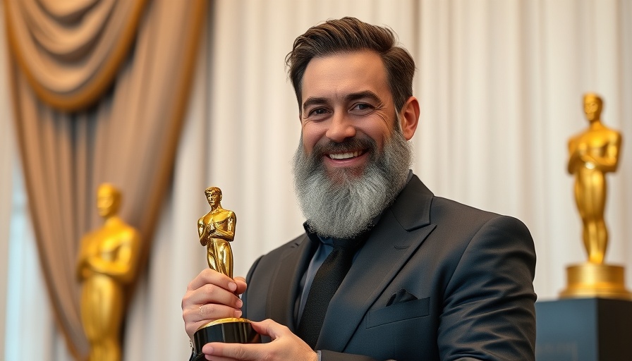 Distinguished man smiling and holding award at elegant event.