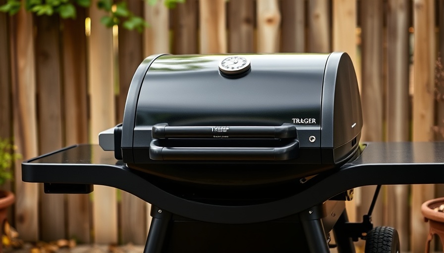 Traeger grill on display with rustic wood backdrop, perfect for Father's Day deals.