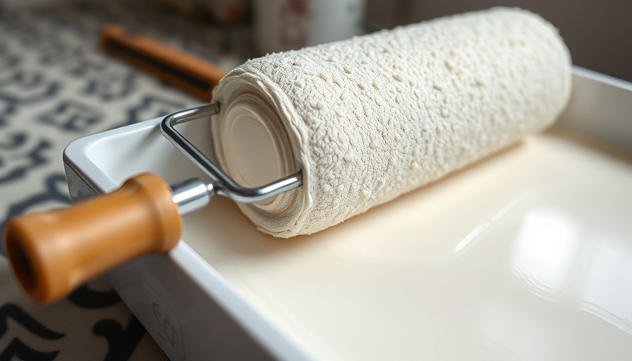 DIY Painting Tips: Paint roller in tray with creamy white paint.