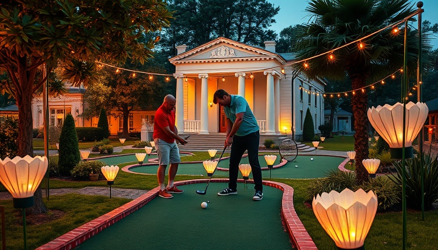 Nelson-Atkins Art Course with two men playing mini-golf in a park.