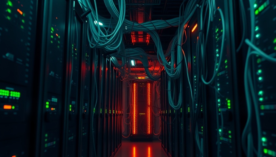 AI video creation speed visualized through glowing server cables in a data center.