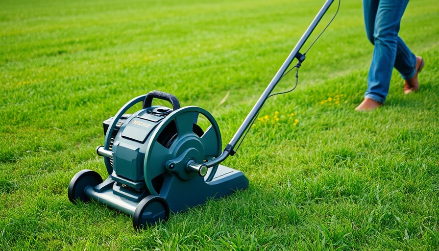 Modern electric reel mower on a lawn, best reel mowers option.