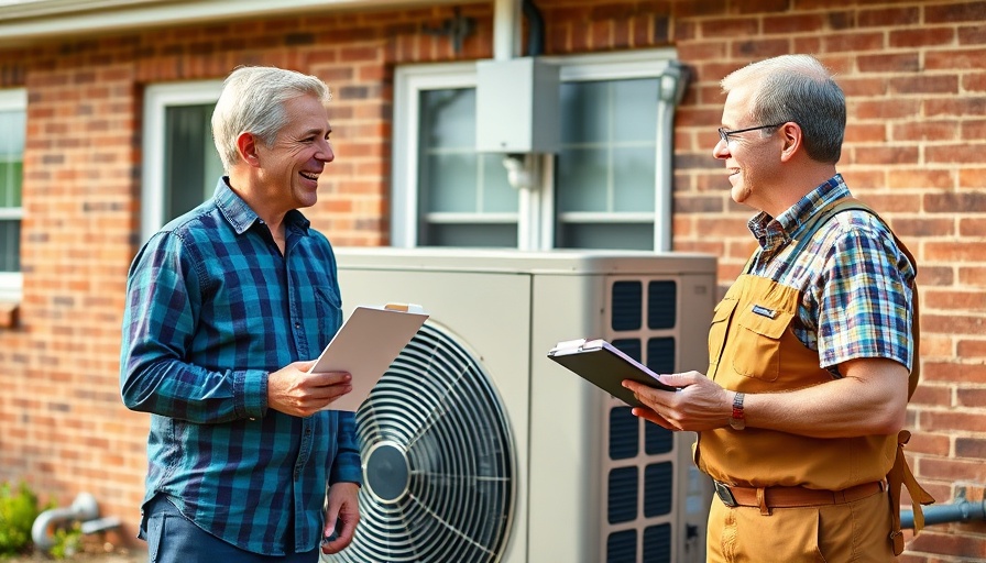 Homeowners discussing benefits of heat pumps with technician.