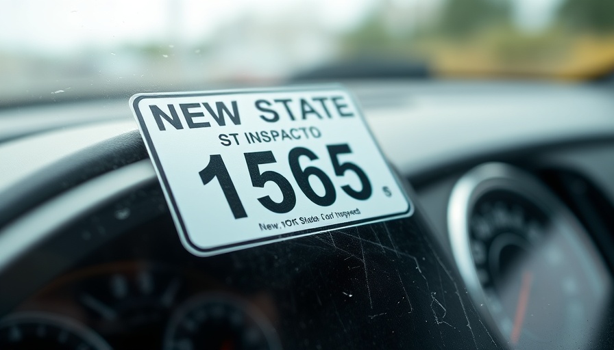 Close-up of New York State vehicle inspection sticker on windshield.