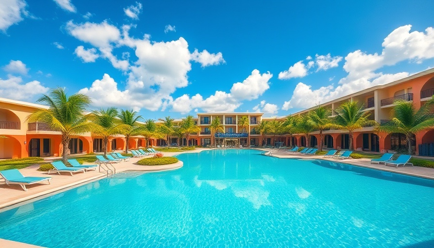 Tropical pool area at Margaritaville Hotel Kansas City with palm trees.