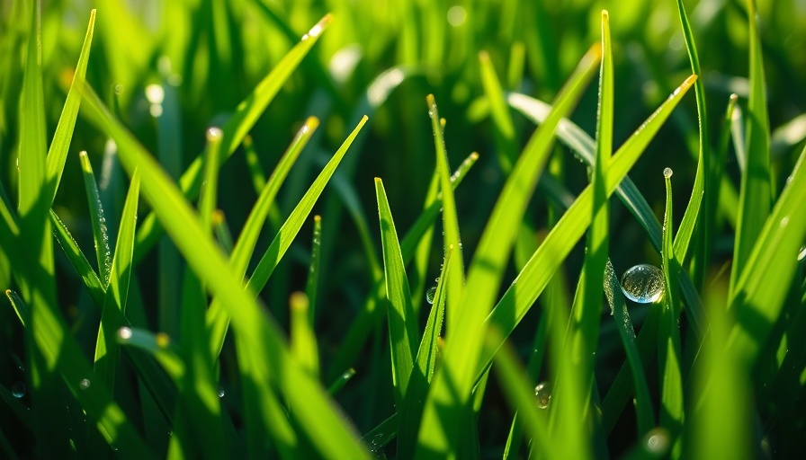Lush green grass close-up, ideal for lawn care business promotion.