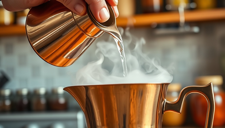 Traditional Turkish coffee preparation at Baba’s Pantry, steaming copper pot.