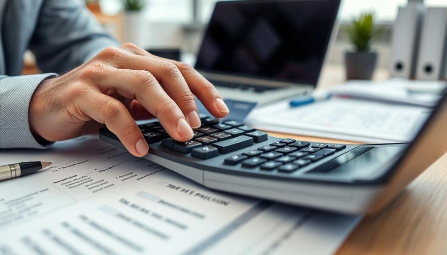 Hands calculating Employee Retention Tax Credit in office setting.