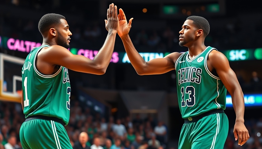 Celtics players celebrating during a game, discussing trade impact.