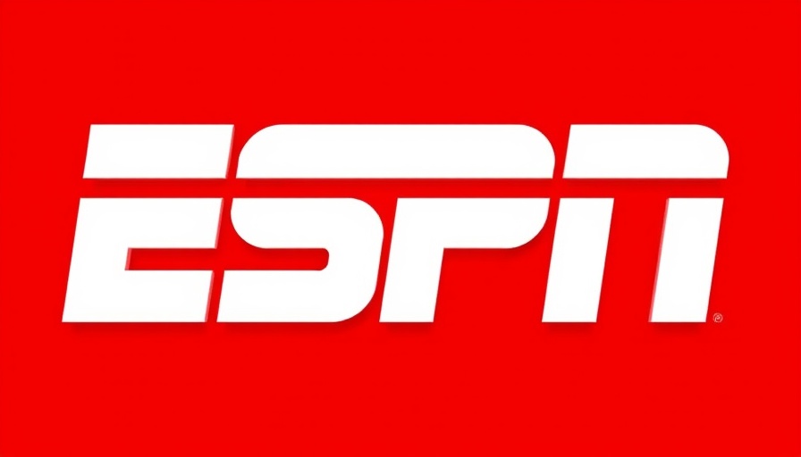 Bold ESPN logo on red background, related to sports and media.
