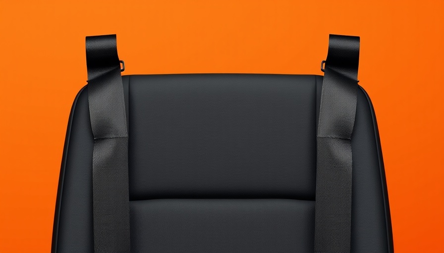 Sleek black modern seatbelt on soft orange background showcasing smart seatbelt technology.