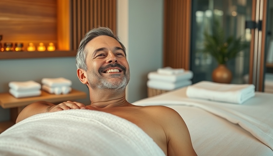 Middle-aged man enjoys a massage for Father's Day wellness gift.