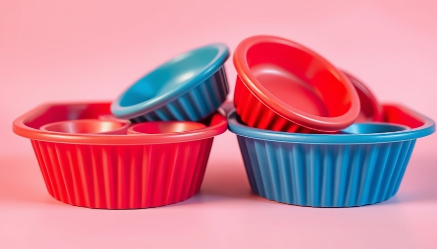 Colorful muffin pans on pink background; best muffin pans featured.