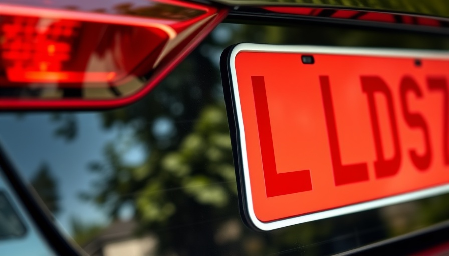 L plates for learner drivers on car window with reflections.