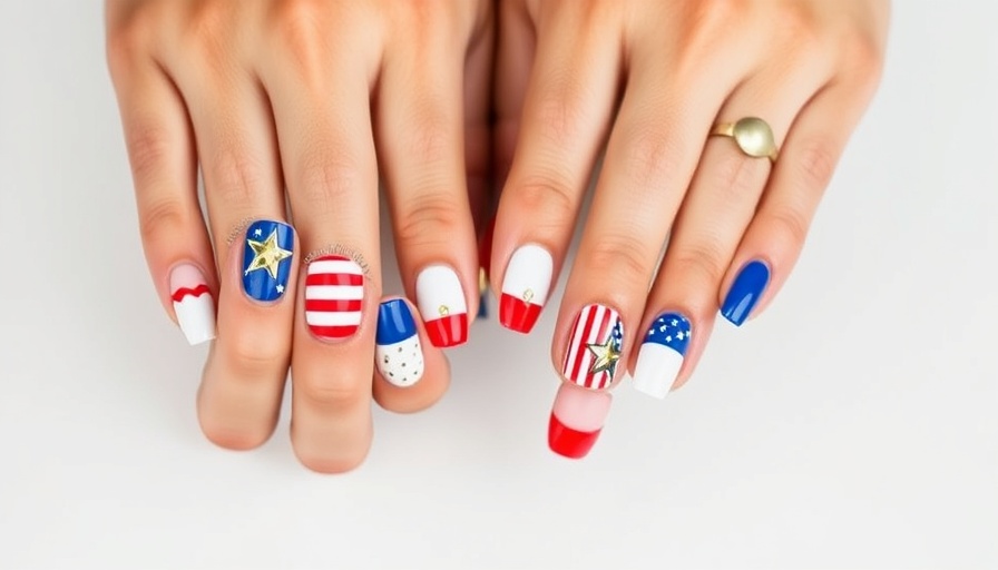 Festive Fourth of July nail designs with colorful patterns.