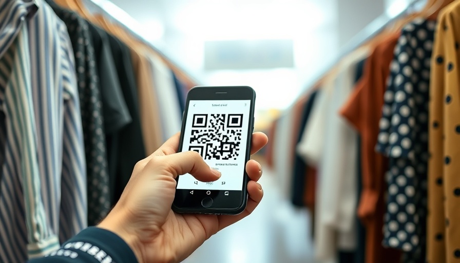 Hand scanning QR code on phone in store for Digital Product Passport Regulation.