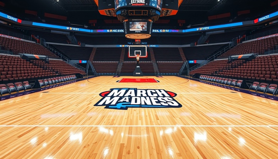 Expand NCAA basketball tournaments featuring March Madness court.