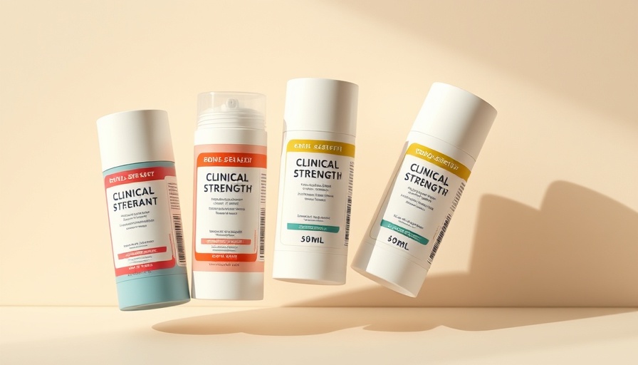 Assorted best clinical-strength deodorants on beige background.