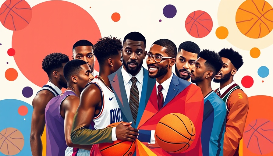 NBA free agency 2025: Basketball players and executives illustration.