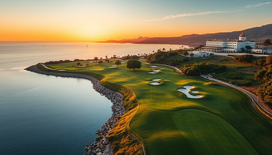 Aerial view of Italian golf course near coast, ideal for golf itineraries in Italy.