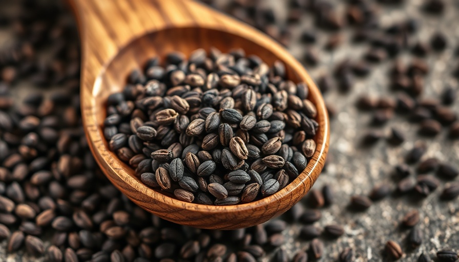 Black cumin seeds for weight loss piled on a wooden spoon