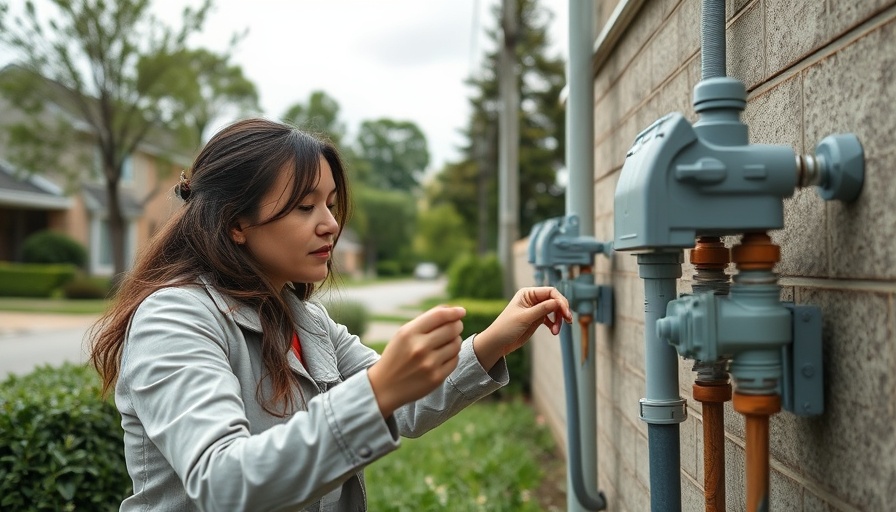 Woman inspecting utility connections to lower home insurance rates.