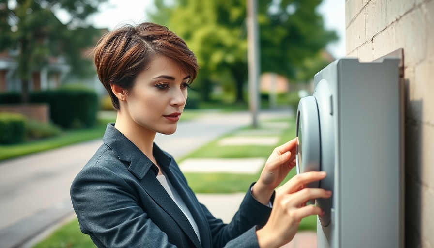 Woman inspecting utility meter to lower your home insurance rates.