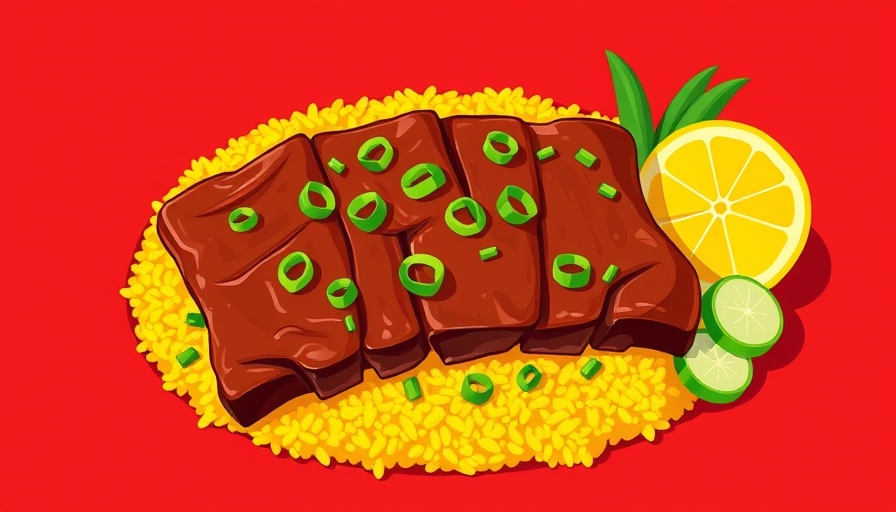 Illustrated Kansas City BBQ dish with ribs and vibrant sides.