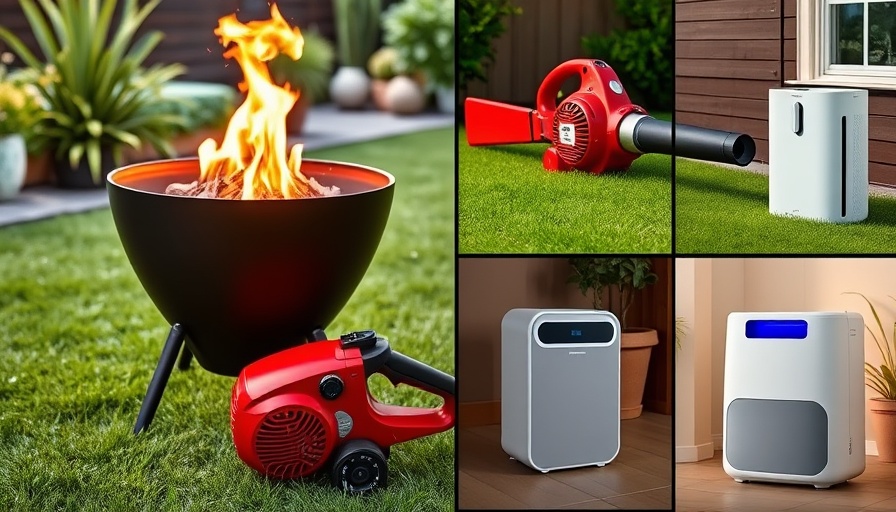 Modern home and garden appliances in a patio and indoor setting.