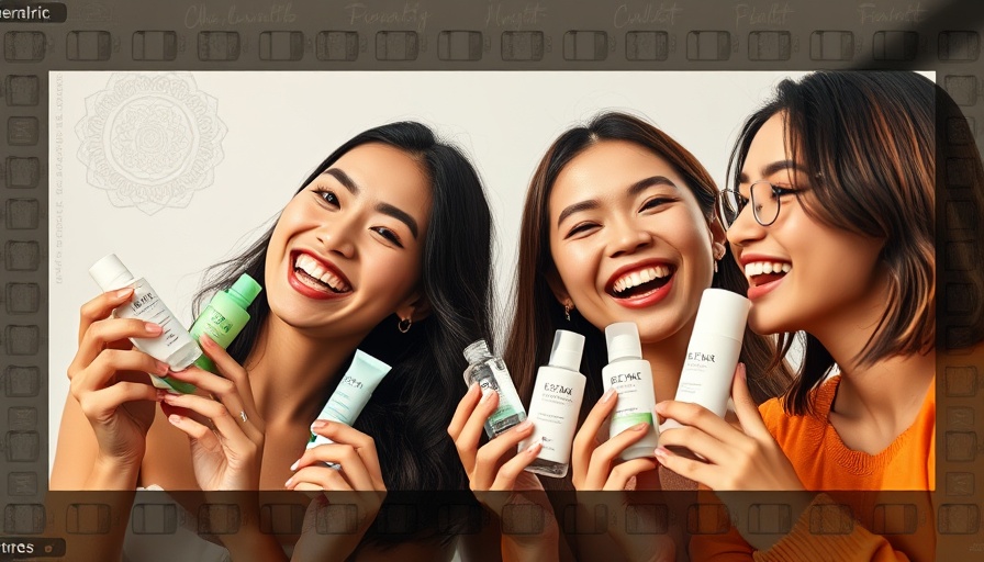 Diverse women with K-Beauty products in film strip style.