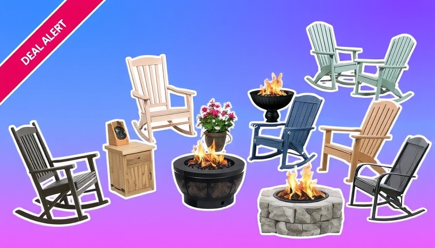 Wayfair patio deals featuring furniture collage on gradient background.