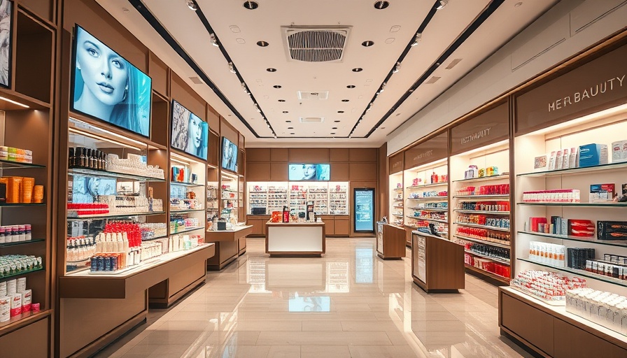Modern beauty store interior with digital displays.