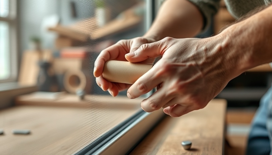 Close-up of replacing a window screen with a spline roller.