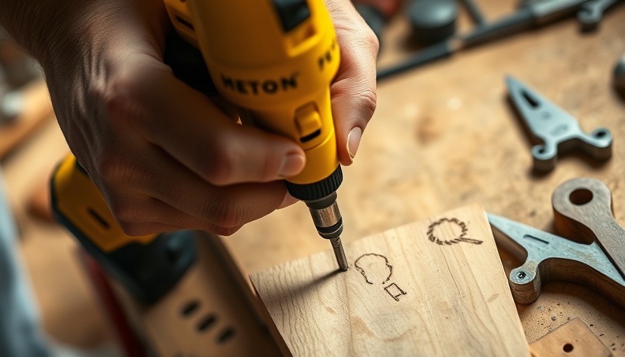Close-up of using a power drill on wood effectively in a workshop.