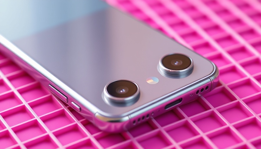 Google Pixel 10 smartphone with dual cameras on pink grid.