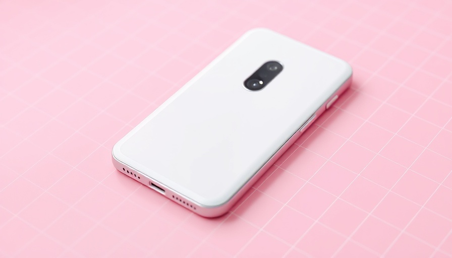 Modern smartphone in white on pink grid, highlighting design.