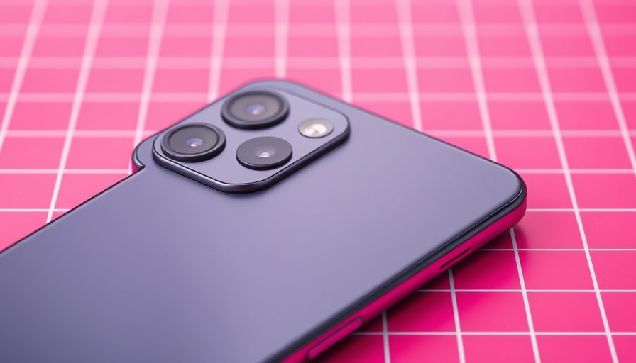 Google Pixel 10 smartphone on a pink grid, highlighting sleek design.