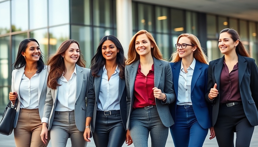Confident businesswomen walking outside modern building discussing tips for new business owners.