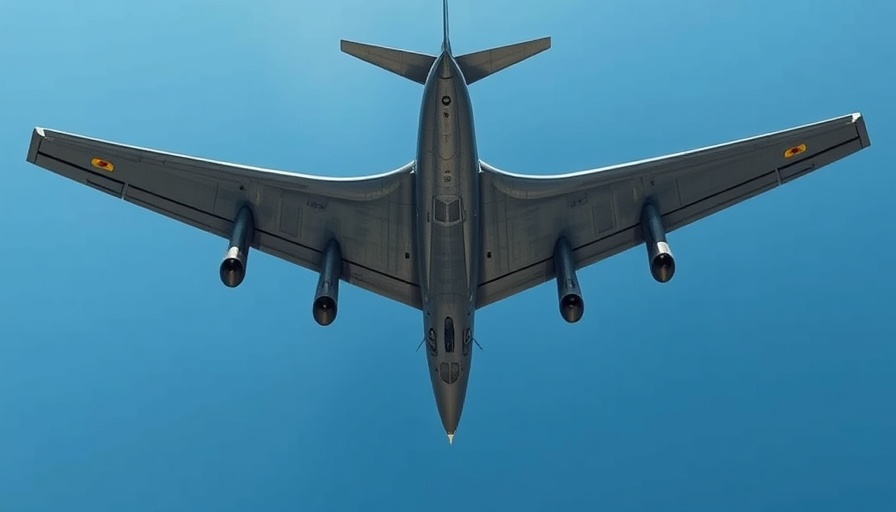 B-52 bomber flying overhead, showcasing crosswind landing techniques.