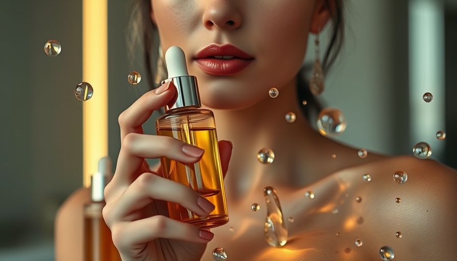 Woman showcasing body oil for glazed-donut skin effect.