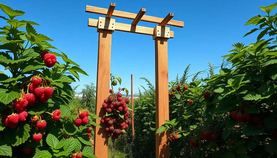 DIY raspberry trellis idea with raspberry plants.